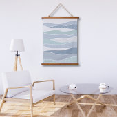 Cool Blue Green Curved Stripes Abstracte golven Hangend Wandkleed