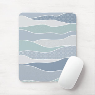 Cool Blue Green Curved Stripes Abstracte golven Muismat