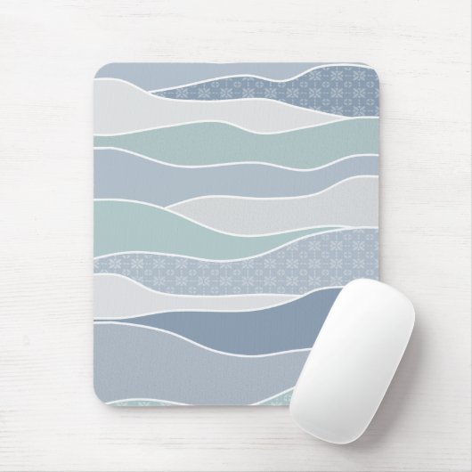 Cool Blue Green Curved Stripes Abstracte golven Muismat (Met muis)