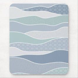 Cool Blue Green Curved Stripes Abstracte golven Muismat