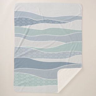 Cool Blue Green Curved Stripes Abstracte golven Sherpa Deken