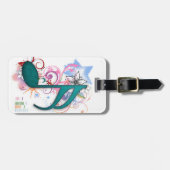 Cool blue grunge muzieknoot sterren zwemmen rond bagagelabel (Voorkant horizontaal)