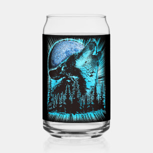 Cool Blue Howling Wolf Moon Pine Forest Blikvorm Glas