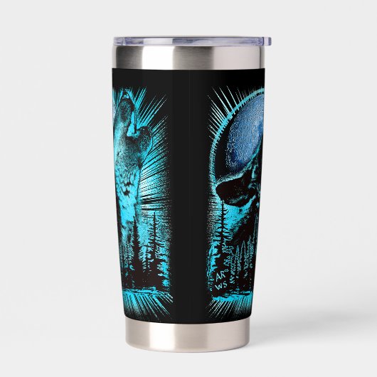 Cool Blue Howling Wolf Moon Pine Forest Cool Geïsoleerde Drinkbeker (Links)