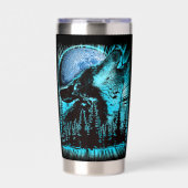 Cool Blue Howling Wolf Moon Pine Forest Cool Geïsoleerde Drinkbeker (Voorkant)