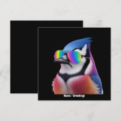 Cool Blue Jay Bird met een zonnebril Retro Kaart (Voorkant / Achterkant)