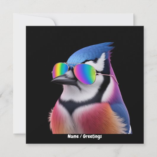 Cool Blue Jay Bird met een zonnebril Retro Kaart (Voorkant)