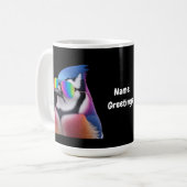 Cool Blue Jay Bird met een zonnebril Retro Koffiemok (Voorkant links)