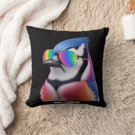 Cool Blue Jay Bird met een zonnebril Retro Kussen