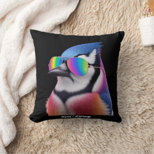 Cool Blue Jay Bird met een zonnebril Retro Kussen