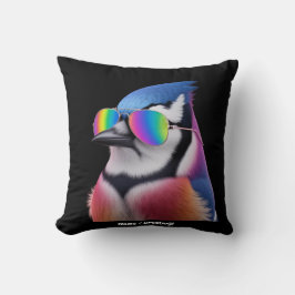 Cool Blue Jay Bird met een zonnebril Retro Kussen