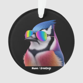 Cool Blue Jay Bird met een zonnebril Retro Ornament