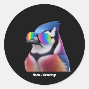 Cool Blue Jay Bird met een zonnebril Retro Ronde Sticker