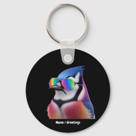 Cool Blue Jay Bird met een zonnebril Retro Sleutelhanger