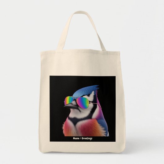 Cool Blue Jay Bird met een zonnebril Retro Tote Bag (Voorkant)