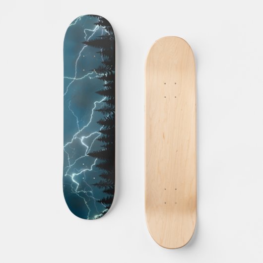 Cool Blue Lightning Strike over Forest Persoonlijk Skateboard (Voorkant)