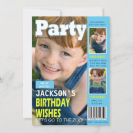 Cool Blue Magazine Hoesje 3 Foto's Birthday Party Kaart