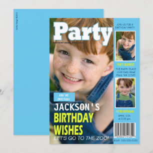 Cool Blue Magazine Hoesje 3 Foto's Birthday Party Kaart