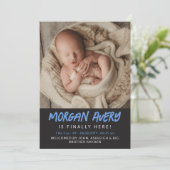 Cool Blue Marker Font Nieuwe Baby Boy Foto Aankondiging (Staand voorkant)