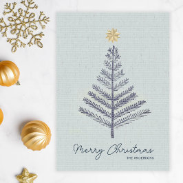 Cool Blue Minimalist Hand getrokken boom Kerstmis Feestdagenkaart