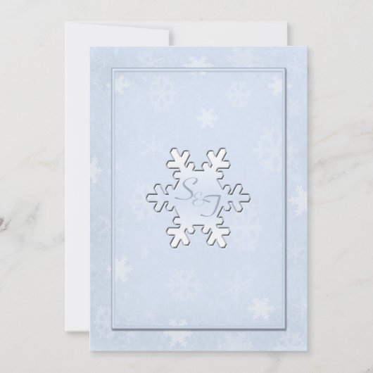 Cool Blue Monogrammed Winter bruiloft uitnodiging (Voorkant)