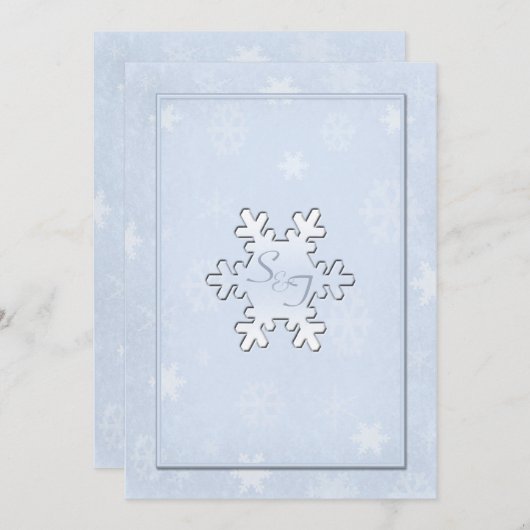 Cool Blue Monogrammed Winter bruiloft uitnodiging (Voorkant / Achterkant)