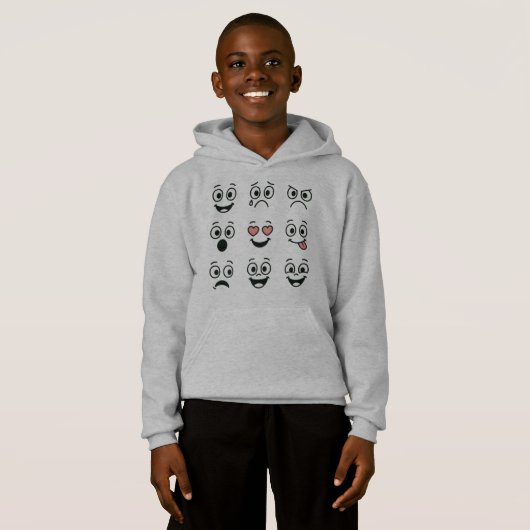 Cool Blue Monster Faces Pattern Jongens Hoodie - L (Voorkant volledig)