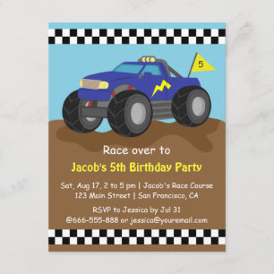 Cool Blue Monster Truck Birthday Party Kaart