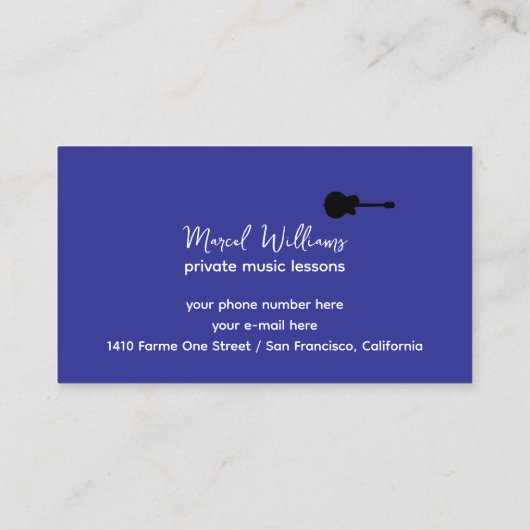Cool Blue Music Visitekaartje voor gitaardocenten (Achterkant)