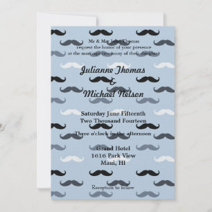 Cool Blue Mustaches Wedding Kaart