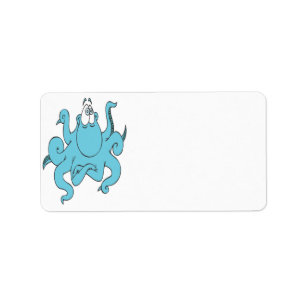 cool blue octopus cartoon personage etiket