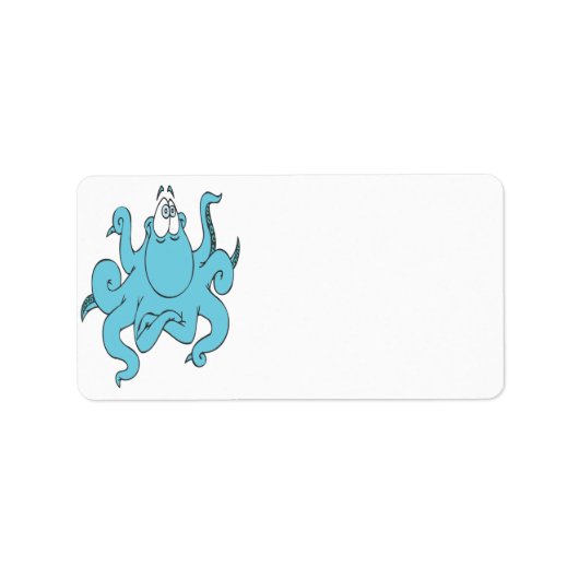 cool blue octopus cartoon personage etiket (Voorkant)
