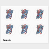 Cool Blue Oriental Dragon Tattoo Ronde Sticker (Vel)
