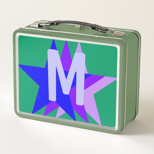 Cool Blue Paarse Roze Sterren, Groen Monogrammed K (Achterkant)