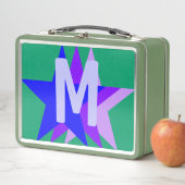 Cool Blue Paarse Roze Sterren, Groen Monogrammed K (In situ)