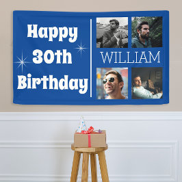 Cool Blue Photo Collage Age Birthday Spandoek