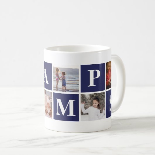 Cool Blue Photo Collage Personalized Gramps Mok (Voorkant rechts)