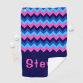 Cool Blue Pink Chevron Monogram Golf Towel Golfhanddoek (Insitu)