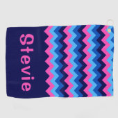 Cool Blue Pink Chevron Monogram Golf Towel Golfhanddoek (Horizontaal)
