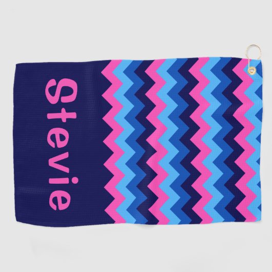 Cool Blue Pink Chevron Monogram Golf Towel Golfhanddoek (Horizontaal)