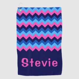 Cool Blue Pink Chevron Monogram Golf Towel Golfhanddoek