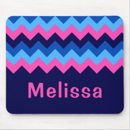 Cool Blue Pink Chevron Monogram Mousepad Muismat