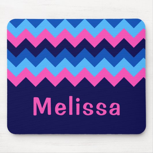 Cool Blue Pink Chevron Monogram Mousepad Muismat (Voorkant)