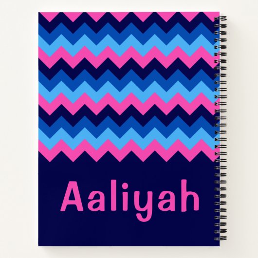 Cool Blue Pink Chevron Monogram Notitieboek (Achterkant)
