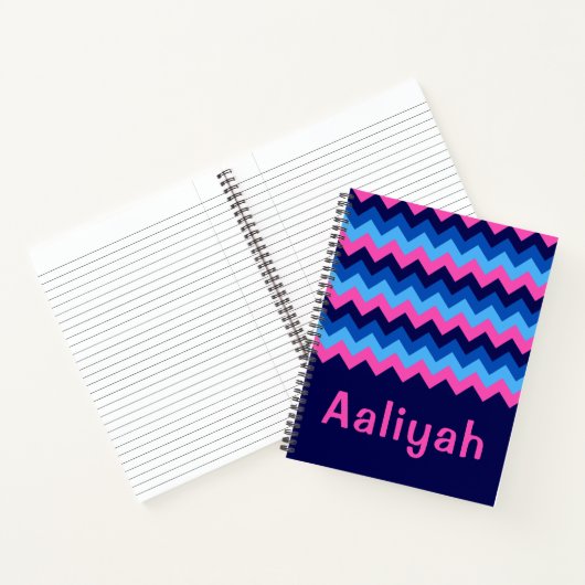 Cool Blue Pink Chevron Monogram Notitieboek (Binnen)