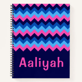 Cool Blue Pink Chevron Monogram Notitieboek