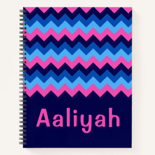 Cool Blue Pink Chevron Monogram Notitieboek