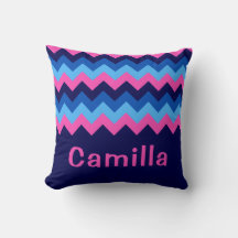 Cool Blue Pink Chevron Monogram Sierkussen