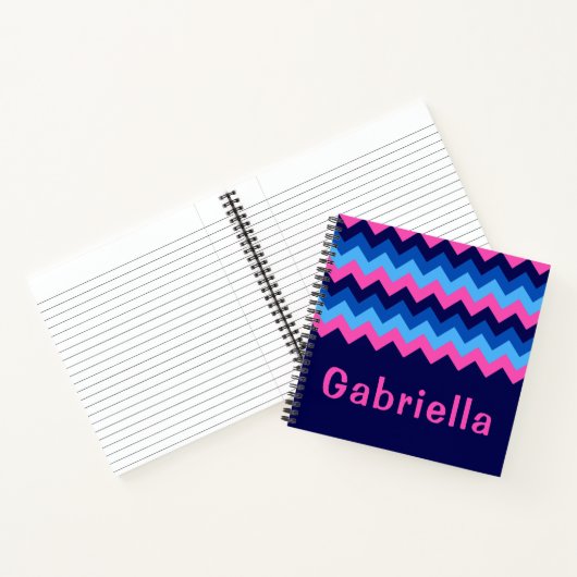 Cool Blue Pink Chevron Monogram Small Notebook Notitieboek (Binnen)