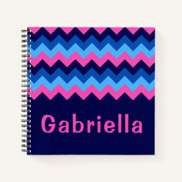 Cool Blue Pink Chevron Monogram Small Notebook Notitieboek